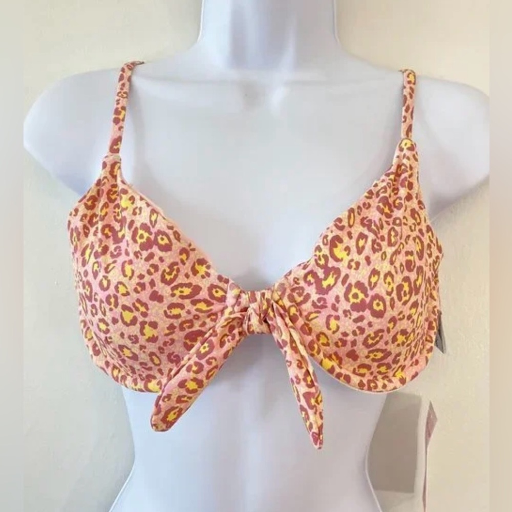 Dippin’ Daisy’s Pink and Yellow Cheetah Print Bikini Top ONLY: Medium NWT